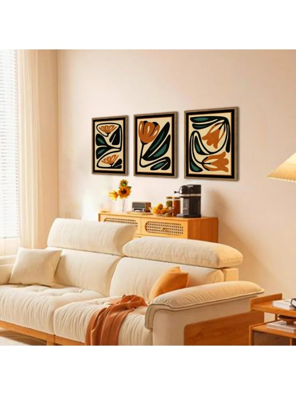 Set of 3 Mid Century Floral Wall Art - Modern Abstract Botanical Decor, 12x16